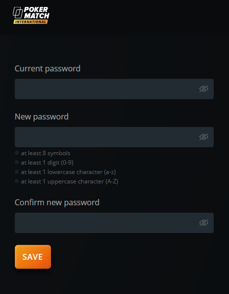 Changing password at PokerBet (PokerMatch)